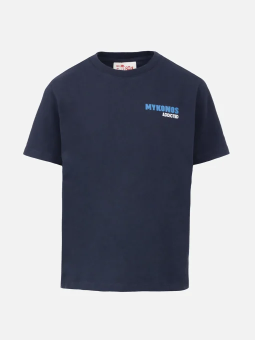 T-shirt da bambino in cotone con stampa di cartoline Mykonos dipendenti