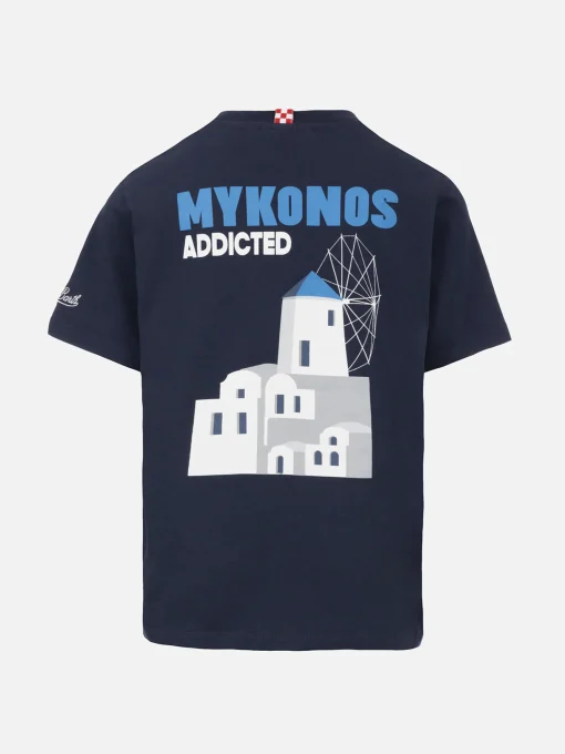 T-shirt da bambino in cotone con stampa di cartoline Mykonos dipendenti