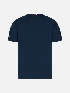 T-shirt da bambino in cotone con stampa squali sul taschino