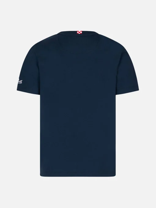 T-shirt da bambino in cotone con stampa squali sul taschino