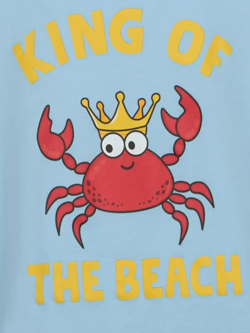 T-shirt da bambino in cotone con stampa granchio King of the Beach