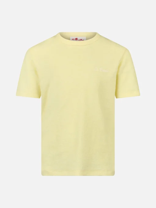 T-shirt da bambino in spugna giallo pallido Gary con ricamo St. Barth