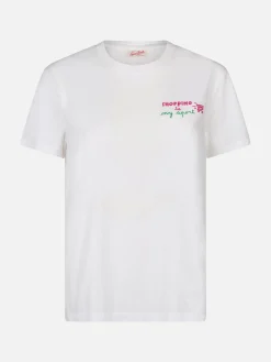 T-shirt da donna girocollo Emilie in jersey di cotone con ricamo Shopping is my Sport