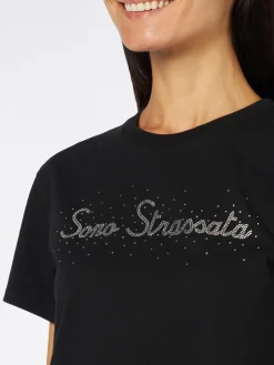 T-shirt da donna in cotone pesante con stampa strass Sono Strassata