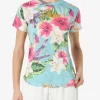 T-shirt da donna in cotone con stampa ibiscus