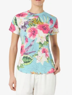 T-shirt da donna in cotone con stampa ibiscus