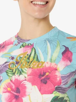T-shirt da donna in cotone con stampa ibiscus