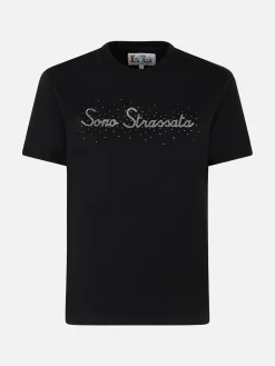 T-shirt da donna in cotone pesante con stampa strass Sono Strassata