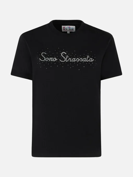T-shirt da donna in cotone pesante con stampa strass Sono Strassata