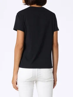 T-shirt da donna in cotone nera pesante Emilie con ricamo Bollicine please