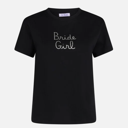 T-shirt da donna in cotone con ricamo strass Bride Girl