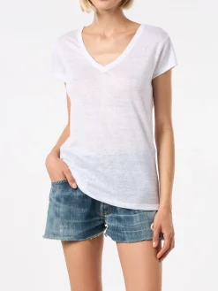 T-shirt da donna in lino bianco