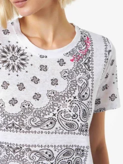 T-shirt da donna in lino con stampa bandana