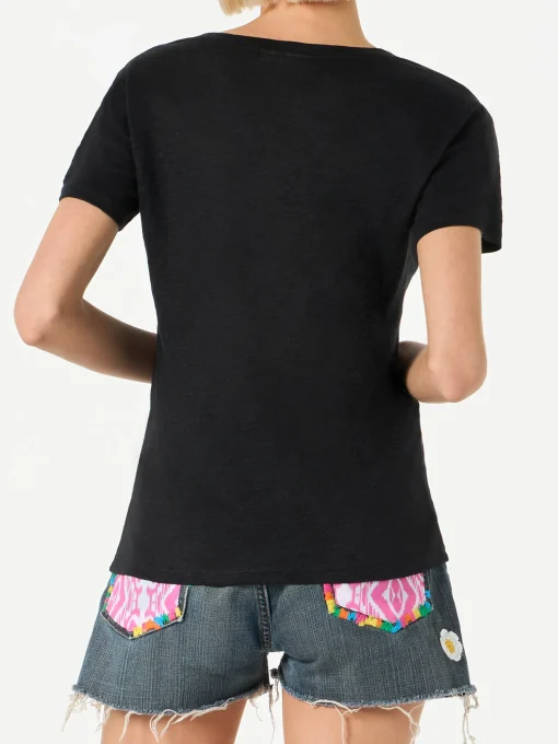 T-shirt da donna in lino nero