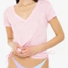 T-shirt da donna in lino rosa