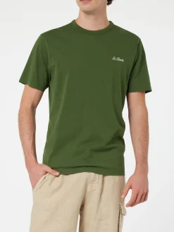 T-shirt da uomo Dover in jersey di cotone verde militare con ricamo St. Barth