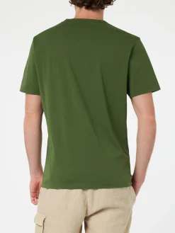T-shirt da uomo Dover in jersey di cotone verde militare con ricamo St. Barth