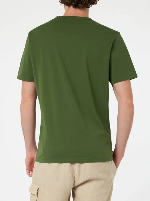 T-shirt da uomo Dover in jersey di cotone verde militare con ricamo St. Barth