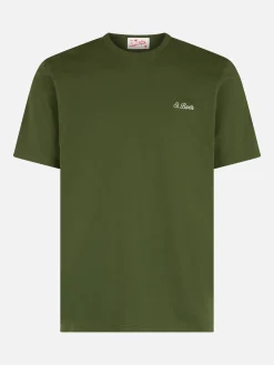 T-shirt da uomo Dover in jersey di cotone verde militare con ricamo St. Barth