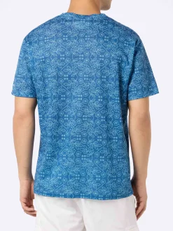 T-shirt da uomo Ecstasea in jersey di lino blu con stampa sashiko
