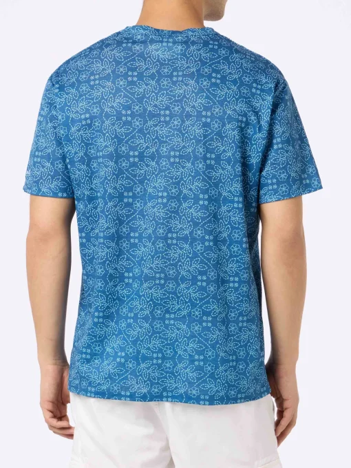 T-shirt da uomo Ecstasea in jersey di lino blu con stampa sashiko