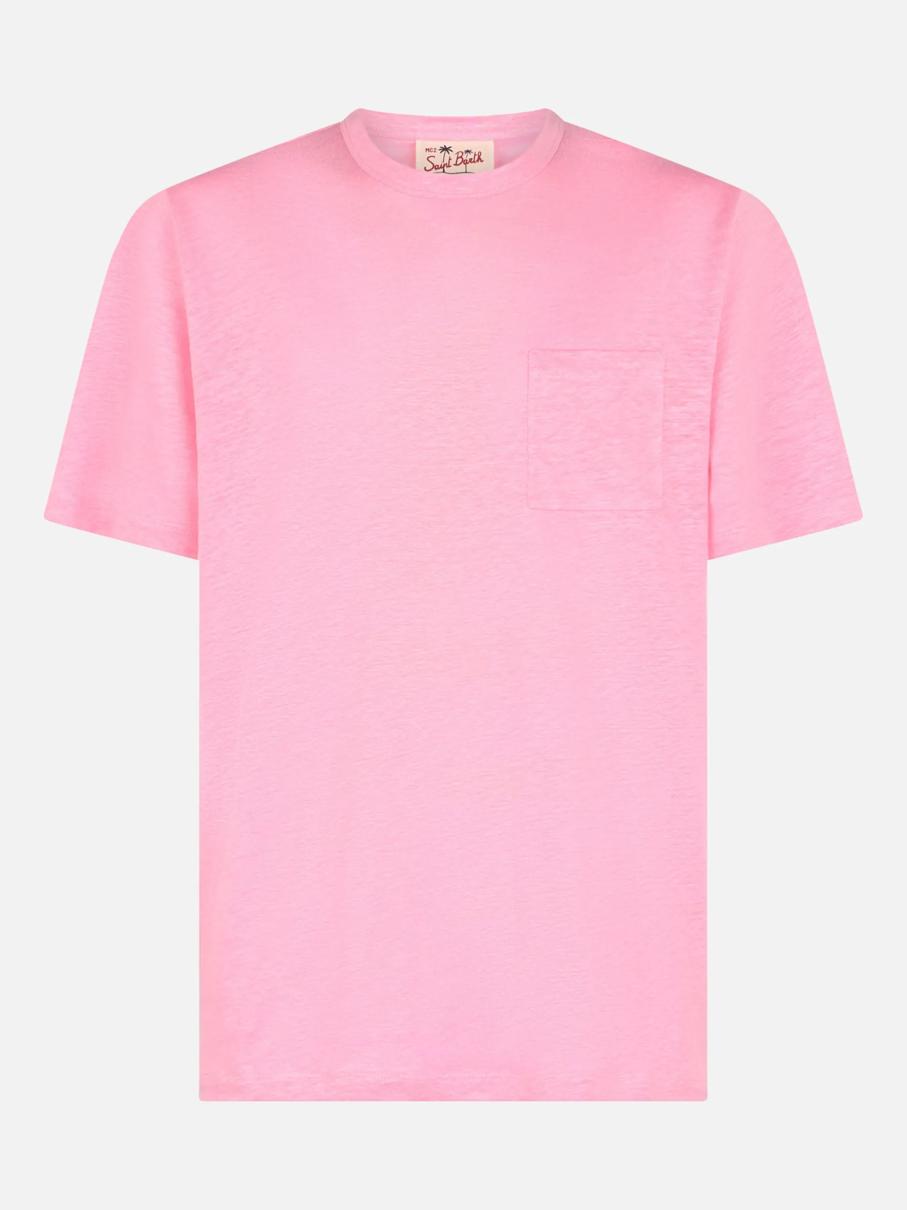 T-shirt da uomo Ecstasea in jersey di lino rosa con taschino