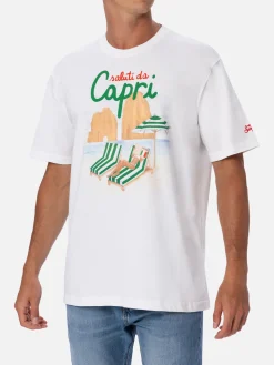 T-shirt da uomo in cotone con stampa piazzata Saluti da Capri