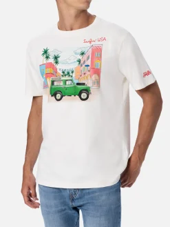 T-shirt da uomo in cotone con stampa piazzata e ricamo Surfin' USA