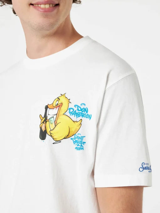 T-shirt da uomo in cotone con stampa piazzata fronte e retro Cryptopuppets Ducky Bollicine | EDIZIONE SPECIALE CRYPTOPUPPETS
