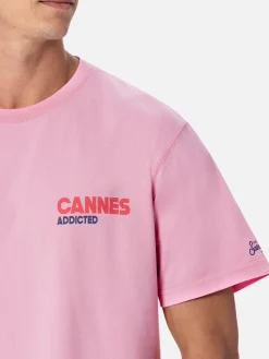 T-shirt da uomo in cotone con stampa piazzata cartolina Cannes Addicted