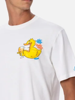 T-shirt da uomo in cotone con stampa piazzata fronte e retro Cryptopuppets Ducky Aperitif | EDIZIONE SPECIALE CRYPTOPUPPETS
