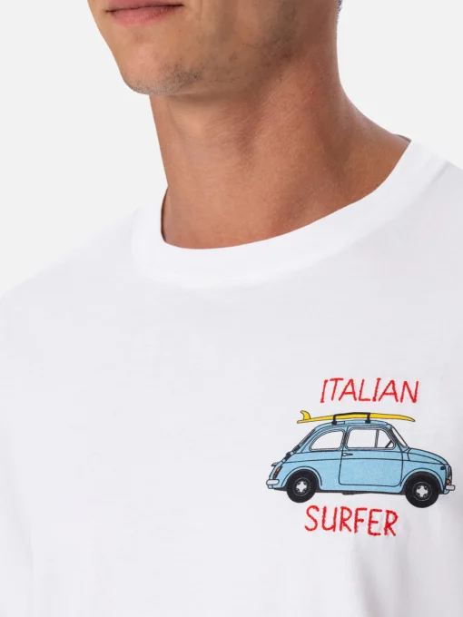T-shirt da uomo in cotone con stampa piazzata e ricamo Fiat 500 | FIAT 500 EDIZIONE SPECIALE