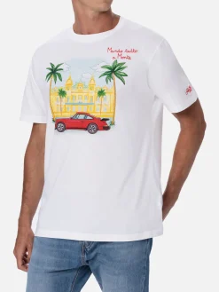 T-shirt da uomo in cotone con stampa piazzata e ricamo Montecarlo