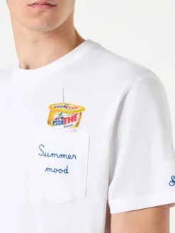 T-shirt da uomo in cotone con stampa e ricamo Estathé summer mood | Estathé® Edizione Speciale