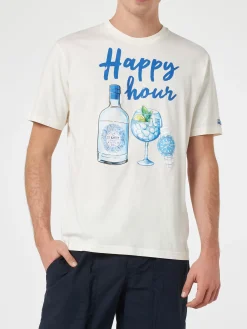 T-shirt da uomo in cotone con stampa piazzata Happy Hour