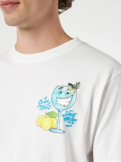 T-shirt da uomo in cotone con stampa piazzata Cryptopuppets Gin Tonic davanti e dietro | EDIZIONE SPECIALE CRYPTOPUPPETS