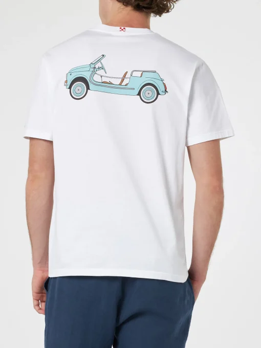 T-shirt da uomo in cotone con stampa piazzata Spiaggina davanti e dietro | FIAT 500 EDIZIONE SPECIALE