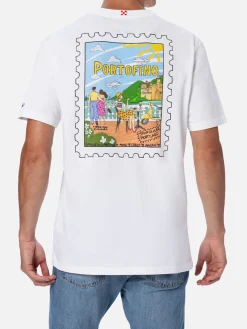 T-shirt da uomo in cotone con stampa cartolina Portofino davanti e dietro | EDIZIONE SPECIALE ALESSANDRO ENRIQUEZ