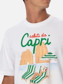T-shirt da uomo in cotone con stampa piazzata Saluti da Capri