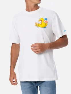 T-shirt da uomo in cotone con stampa piazzata fronte e retro Cryptopuppets Ducky Aperitif | EDIZIONE SPECIALE CRYPTOPUPPETS