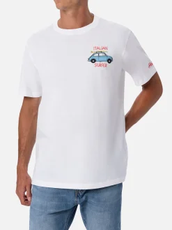 T-shirt da uomo in cotone con stampa piazzata e ricamo Fiat 500 | FIAT 500 EDIZIONE SPECIALE