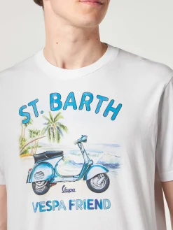 T-shirt da uomo in cotone con stampa St. Barth Vespa Friend | EDIZIONE SPECIALE VESPA®