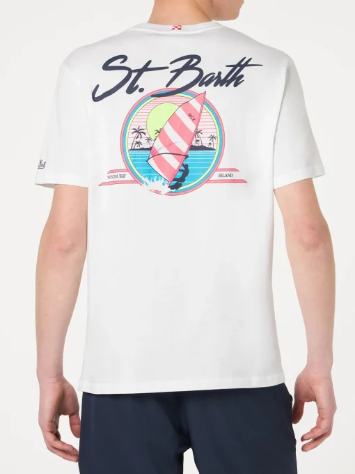 T-shirt da uomo in cotone con stampa St. Barth surf