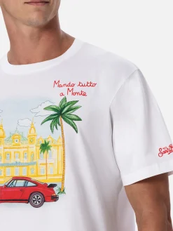 T-shirt da uomo in cotone con stampa piazzata e ricamo Montecarlo