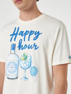 T-shirt da uomo in cotone con stampa piazzata Happy Hour