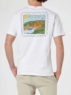 T-shirt da uomo in cotone con stampa fronte e retro cartolina di Porto Cervo | EDIZIONE SPECIALE ALESSANDRO ENRIQUEZ