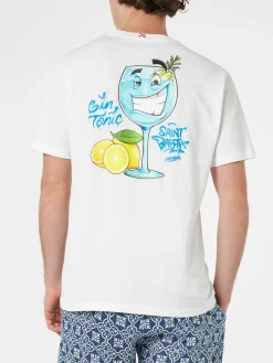 T-shirt da uomo in cotone con stampa piazzata Cryptopuppets Gin Tonic davanti e dietro | EDIZIONE SPECIALE CRYPTOPUPPETS