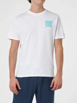 T-shirt da uomo in cotone con stampa piazzata Spiaggina davanti e dietro | FIAT 500 EDIZIONE SPECIALE