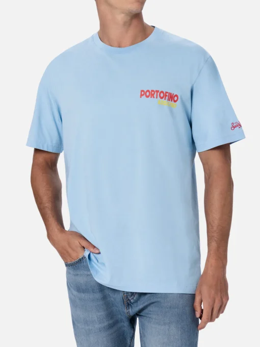 T-shirt da uomo in cotone con stampa piazzata cartolina Portofino Addicted
