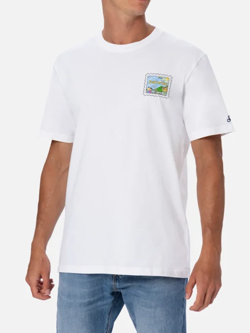 T-shirt da uomo in cotone con stampa cartolina Portofino davanti e dietro | EDIZIONE SPECIALE ALESSANDRO ENRIQUEZ